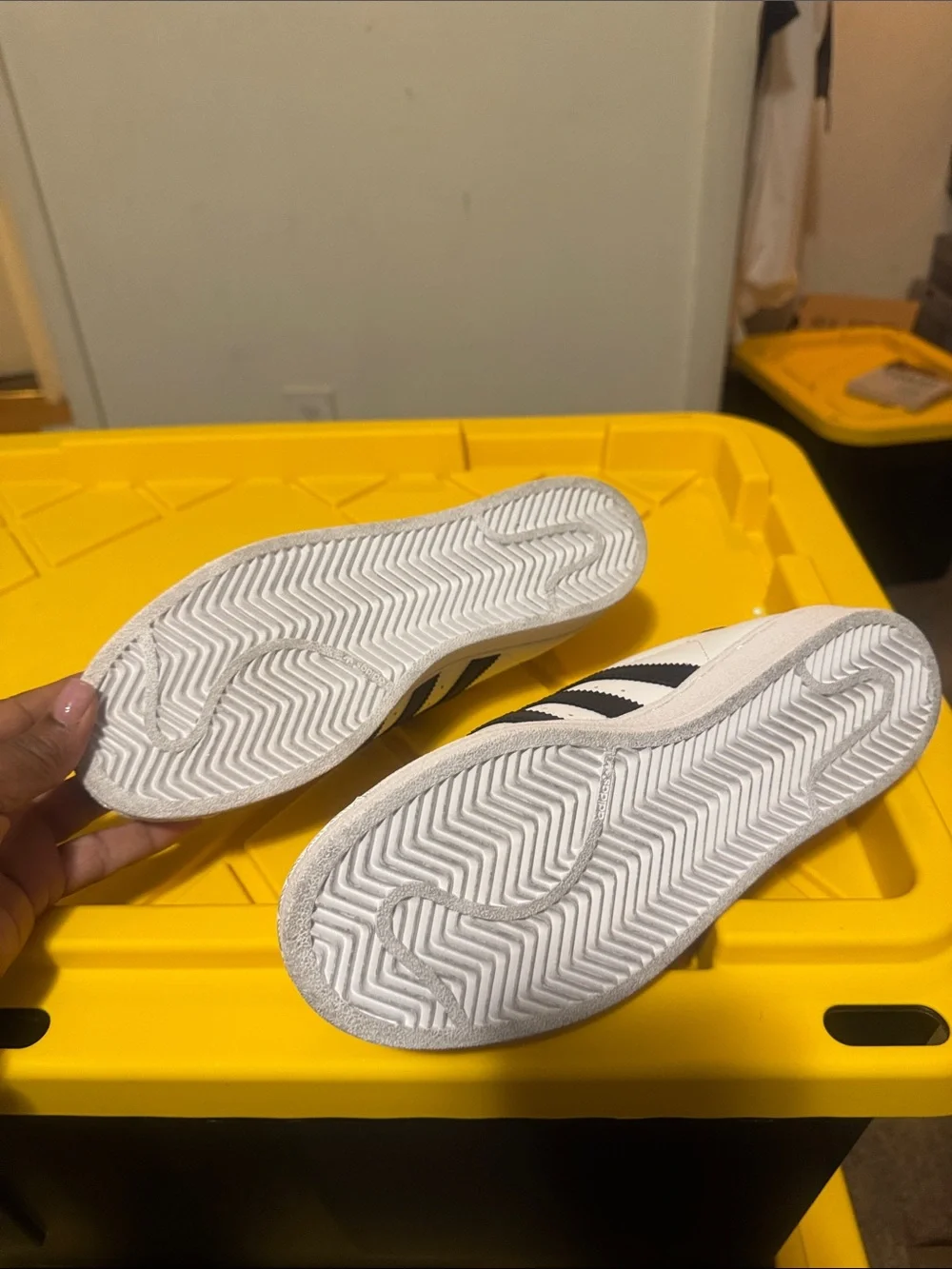 adidas Kids White Sneakers with Black Stripes and Gold Tongue Logo